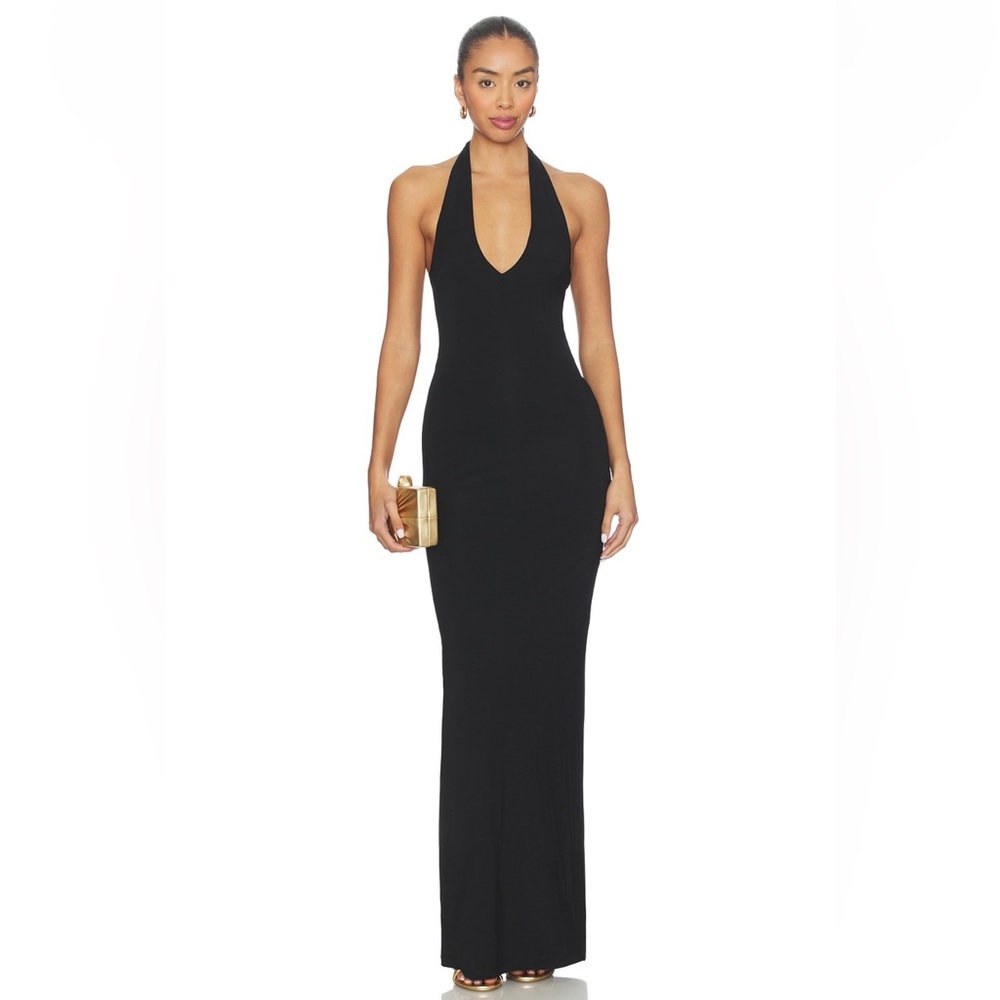 Deep v black halter dress